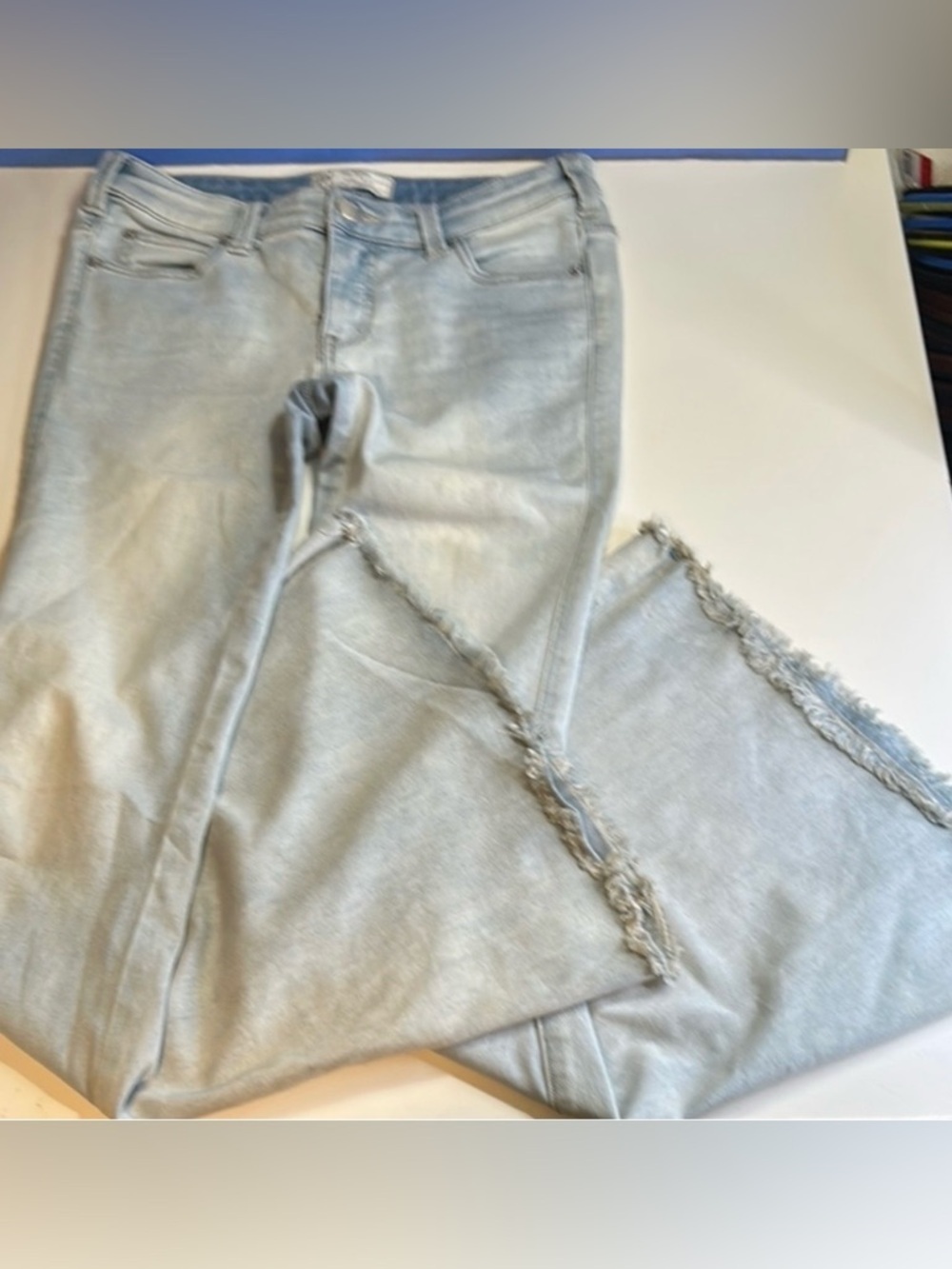 FREE PEOPLE BELLBOTTOM FLAIR LIGHT BLUE STRETCHY DENIM JEANS SZ 27